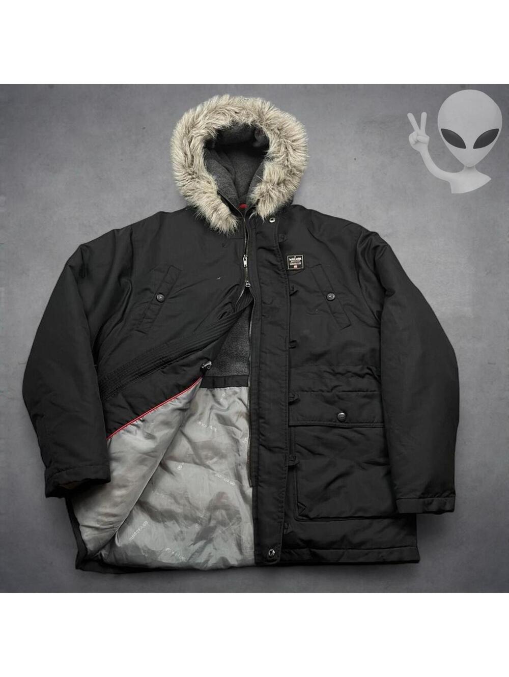 Ecko Unlimited Oversized Puffer Parka Medium Black Fur Trim Vintage